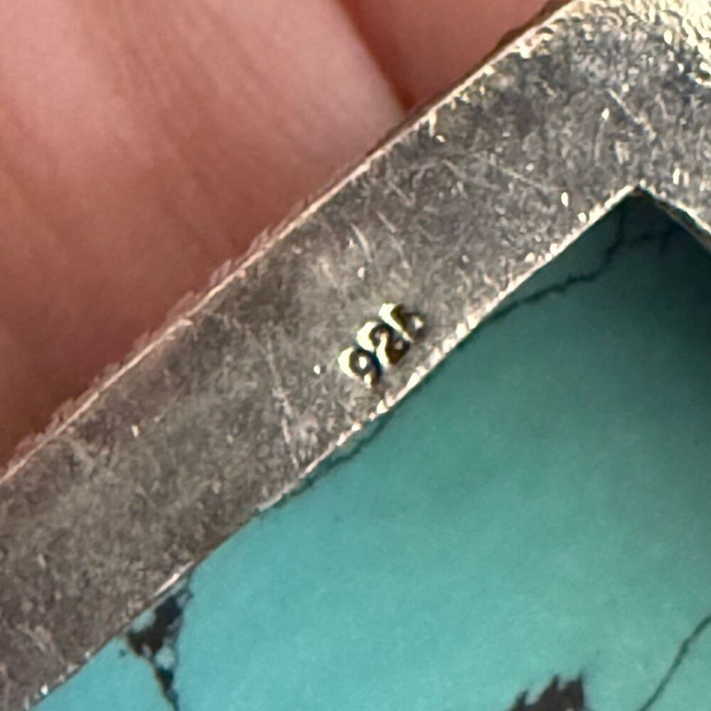 Handcrafted Silver & Natural Turquoise Howlite Rectangular Pendant Necklace - Picture 5 of 6